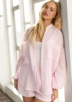 Palma - Pastel pink Vichy checkered oversized shirt