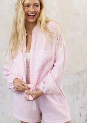 Palma - Pastel pink Vichy checkered oversized shirt