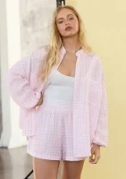 Palma - Letnie szorty z muślinu w kratkę Vichy Pastel Pink