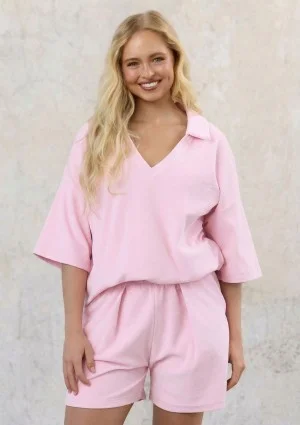 Nami - Pastel pink velvet shorts