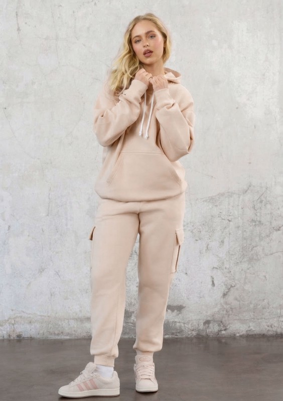 Travel - Bluza kangurka sleep mode Sand Beige