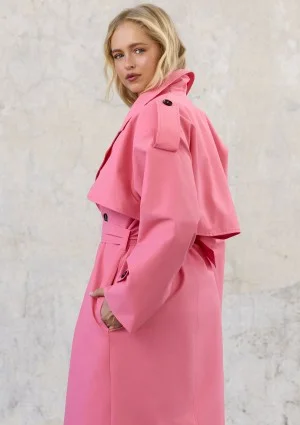 Arlo - Oversize'owy trencz z bawełnianej popeliny Pink