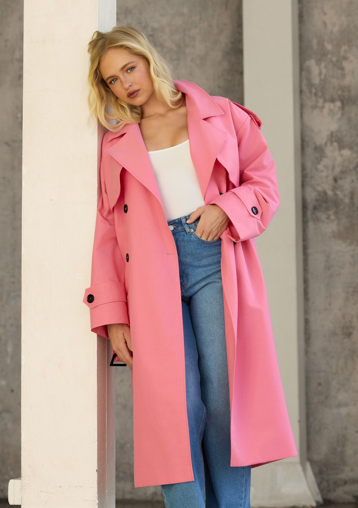 Arlo - Pink oversized cotton trench