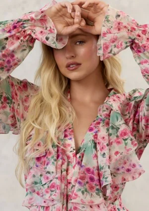 Camelia - Romantic frilled shirt Rose Garden