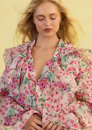 Camelia - Romantic frilled shirt Rose Garden