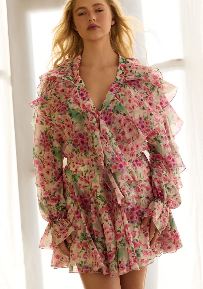 Bliss - Romantic frilled mini skirt Rose Garden