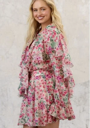 Bliss - Romantic frilled mini skirt Rose Garden