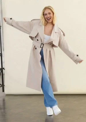 Arlo - Oversize'owy trencz z bawełnianej popeliny Coconut