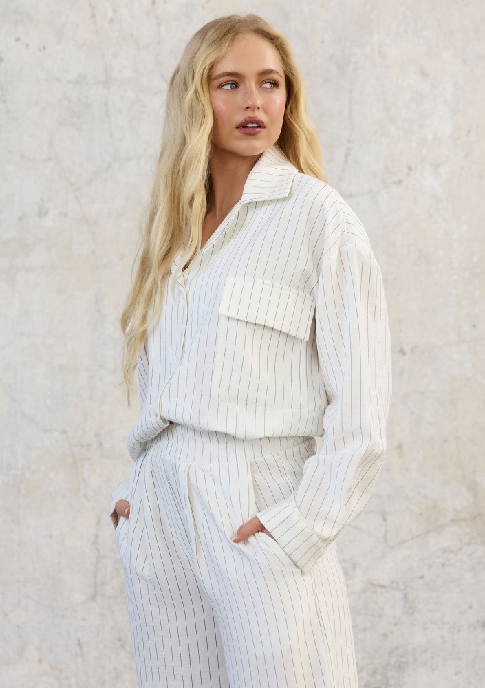 Sole - Ecru striped rayon shirt