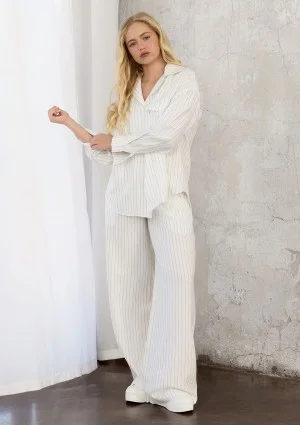 Sole - Ecru striped rayon trousers
