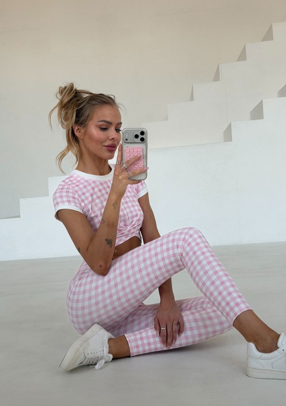 Hi Pure - Legginsy w kratkę Vichy Pastel Pink