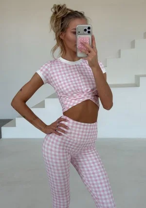Hi Pure - Pastel pink Vichy checkered leggings