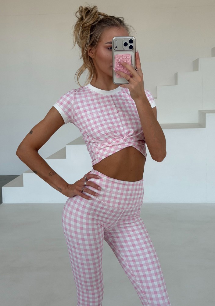 Hi Pure - Pastel pink Vichy checkered leggings