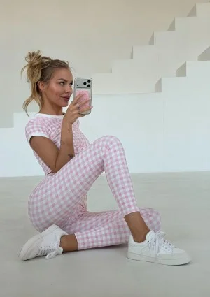 Hi Pure - Pastel pink Vichy checkered leggings