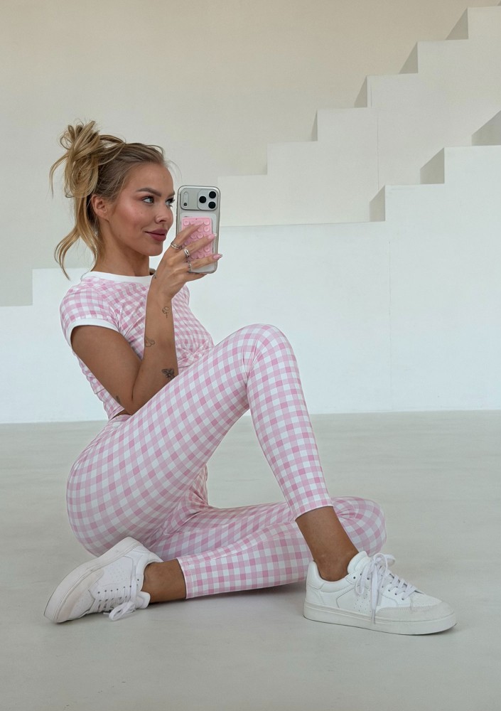 Hi Pure - Legginsy w kratkę Vichy Pastel Pink