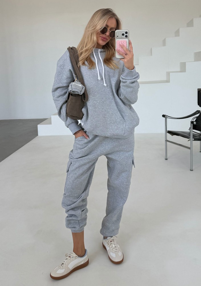 Travel - Bluza kangurka sleep mode Grey Melange