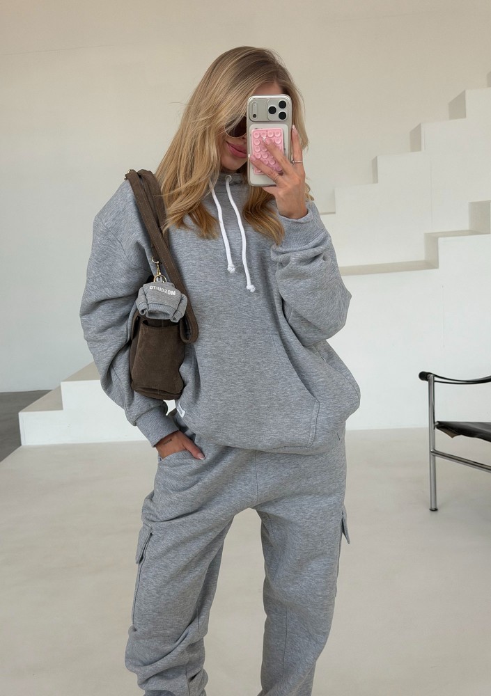 Travel - Bluza kangurka sleep mode Grey Melange