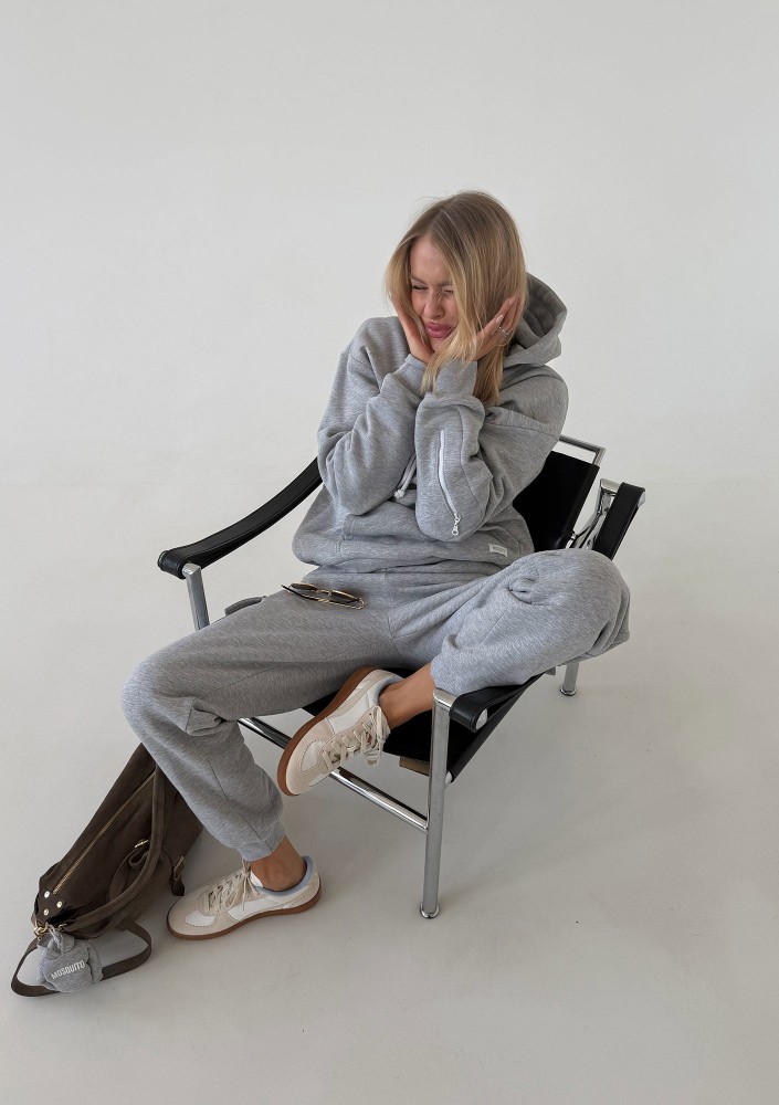 Travel - Bluza kangurka sleep mode Grey Melange