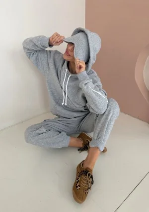 Travel - Melange grey sleep mode kangaroo sweatshirt