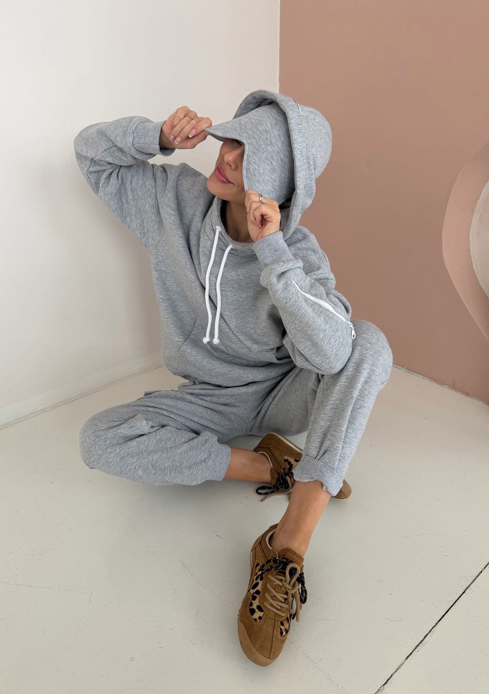 Travel - Melange grey sleep mode kangaroo sweatshirt