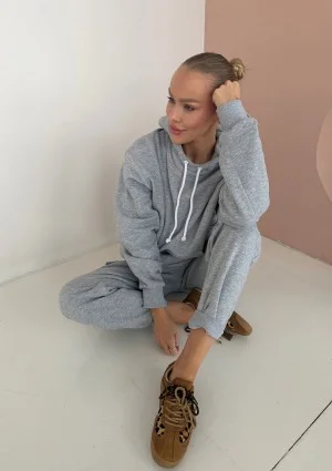 Travel - Melange grey sleep mode kangaroo sweatshirt