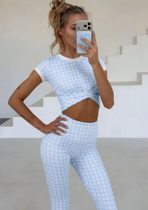 Alpha Short - Baby blue Vichy checkered top