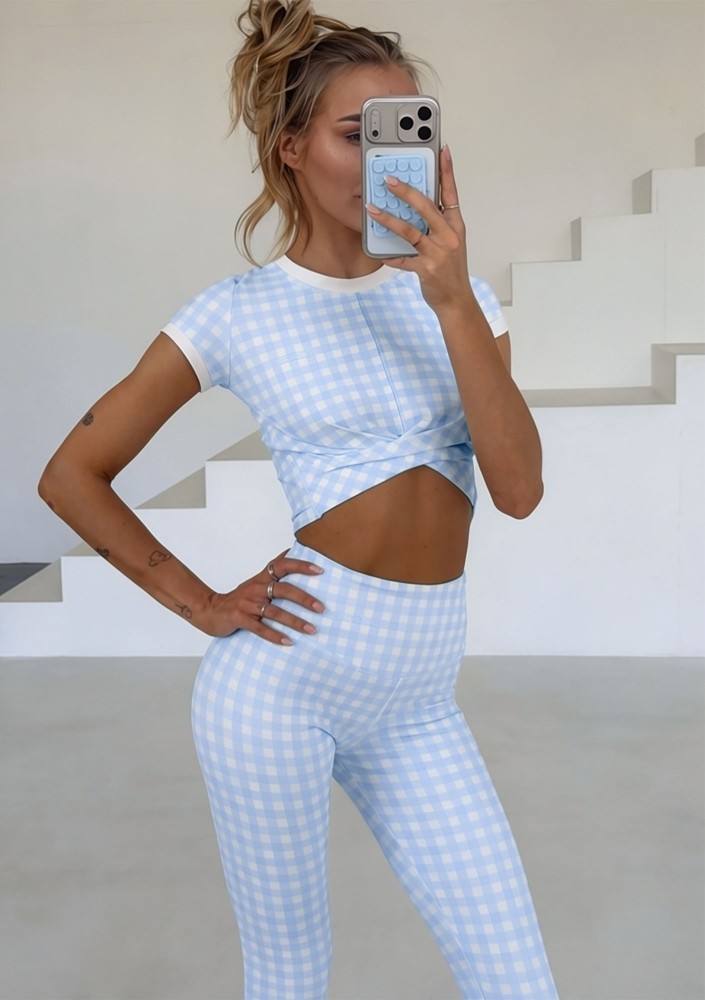 Alpha Short - Baby blue Vichy checkered top