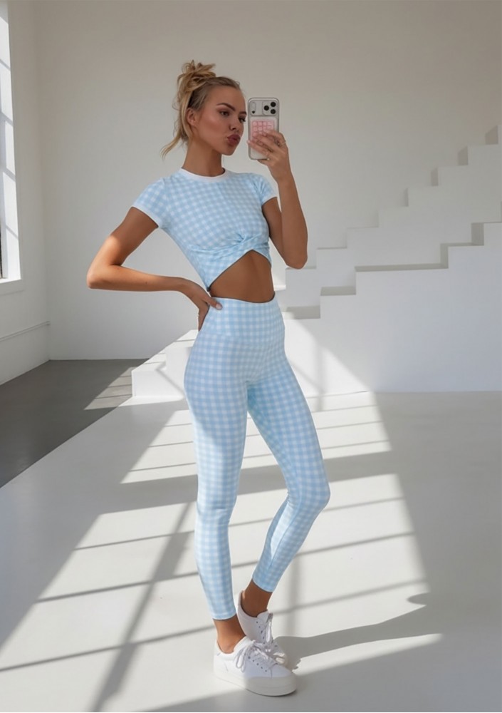 Alpha Short - Baby blue Vichy checkered top