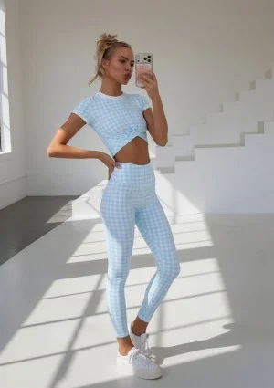 Hi Pure - Baby blue Vichy checkered leggings