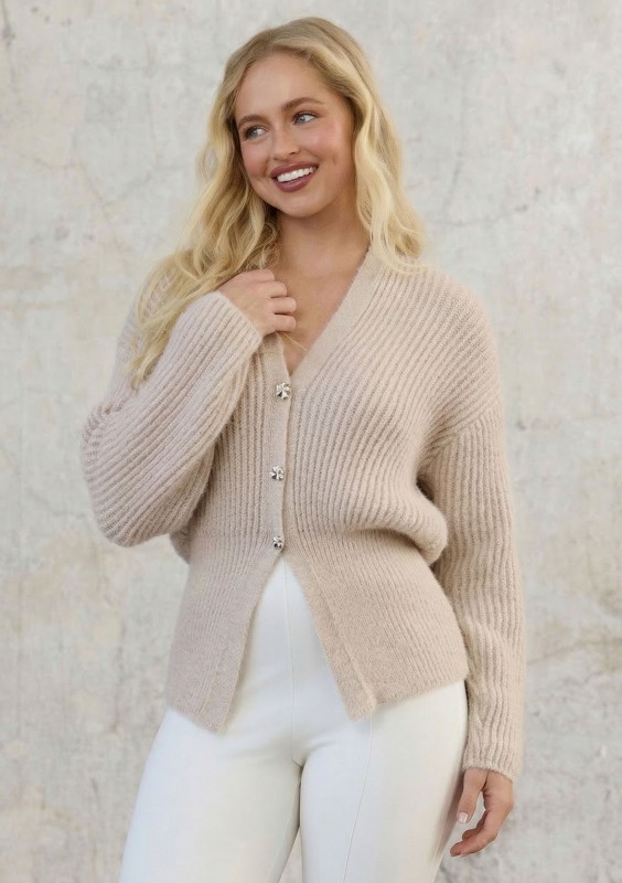 Eris - Elegancki kardigan z ozdobnymi guzikami Beige