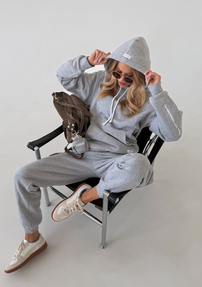 Travel - Melange grey sleep mode kangaroo sweatshirt