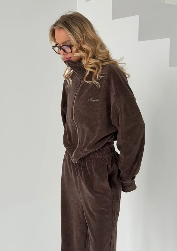 Cano - Short savannah tan brown zipped frotte sweatshirt
