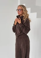 Cano - Short savannah tan brown zipped frotte sweatshirt