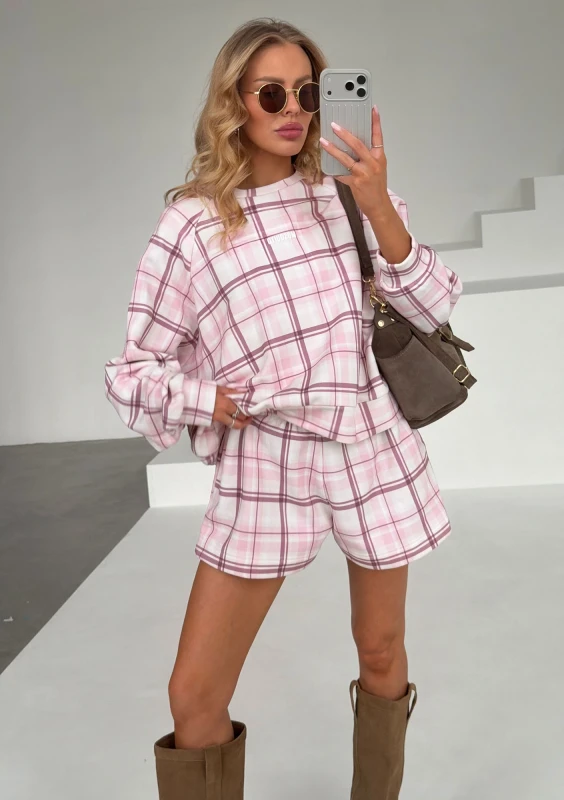 Leni - Pink checkered crewneck jumper