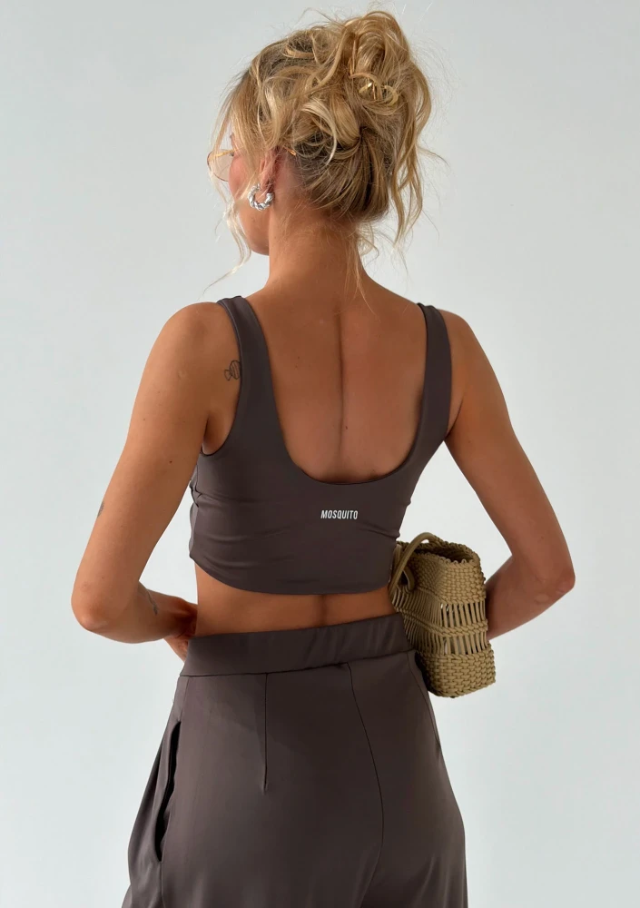 Vexa - Savannah tan brown short draped top