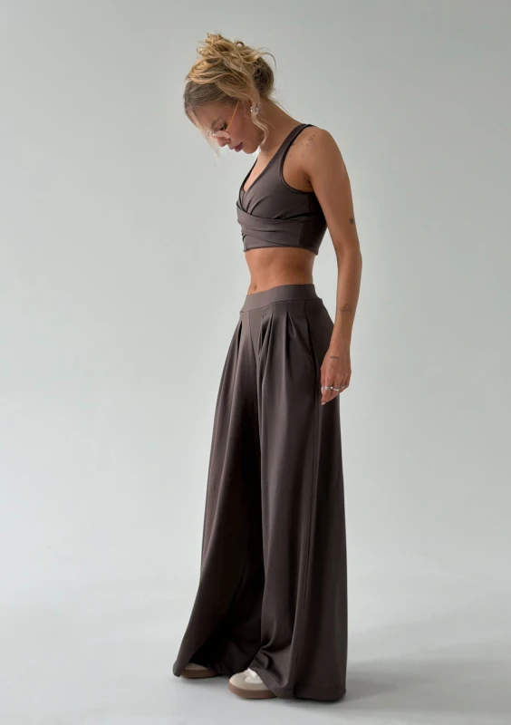 Vexa - Savannah tan brown short draped top