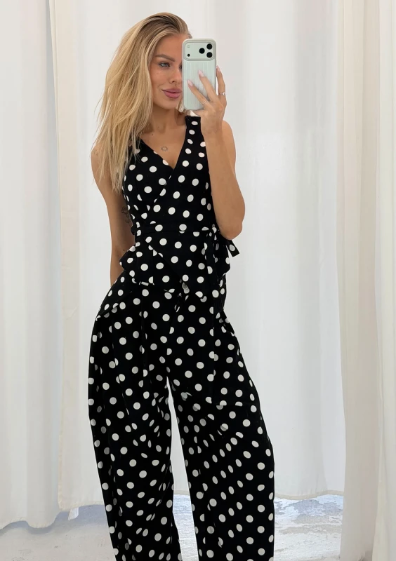 Solea - Black and white dotted linen trousers