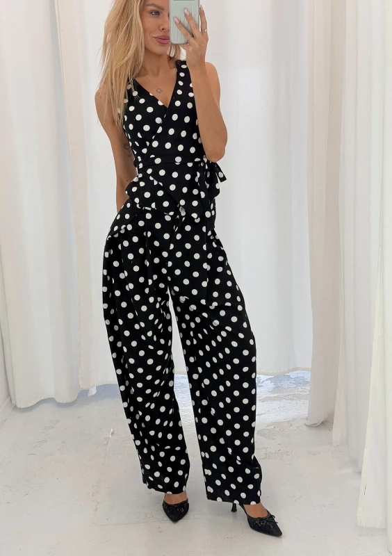 Solea - Black and white dotted linen wrap vest