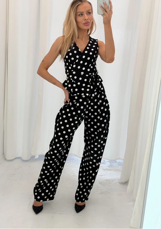 Solea - Black and white dotted linen wrap vest