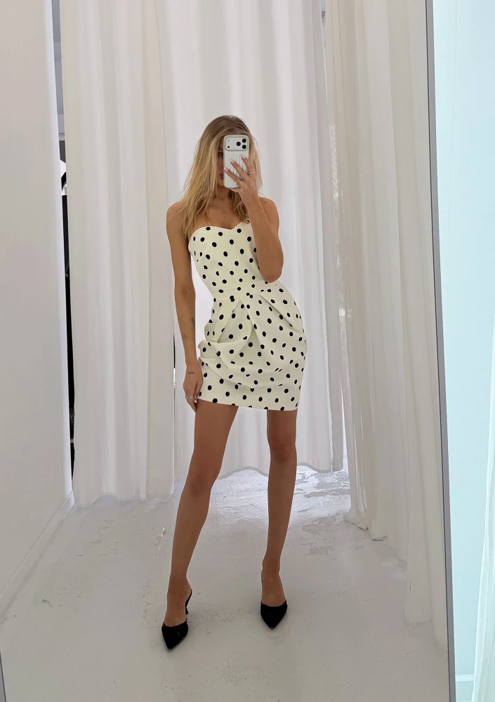 Sonia - Elegancka sukienka gorsetowa w grochy - Mosquito