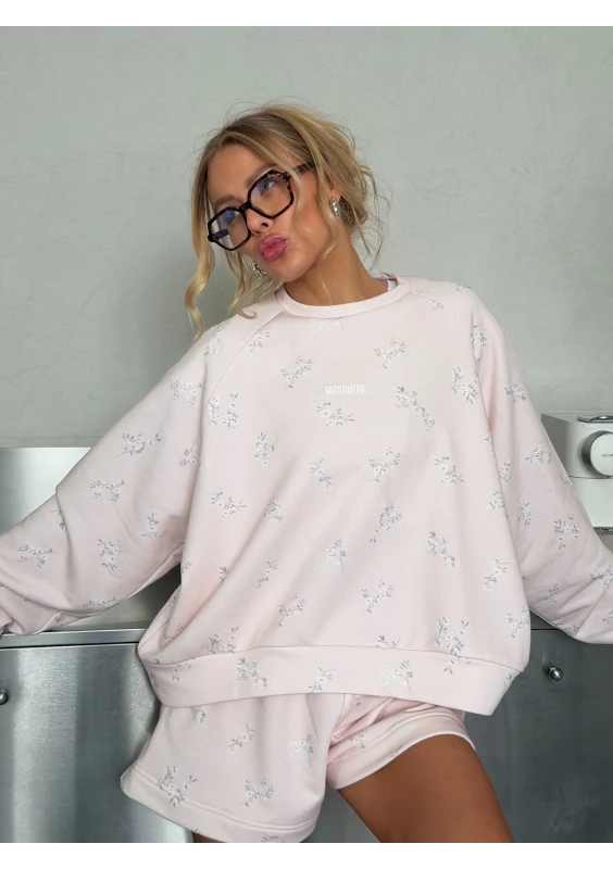 Leni - Bluza oversize crewneck Powder Flowers