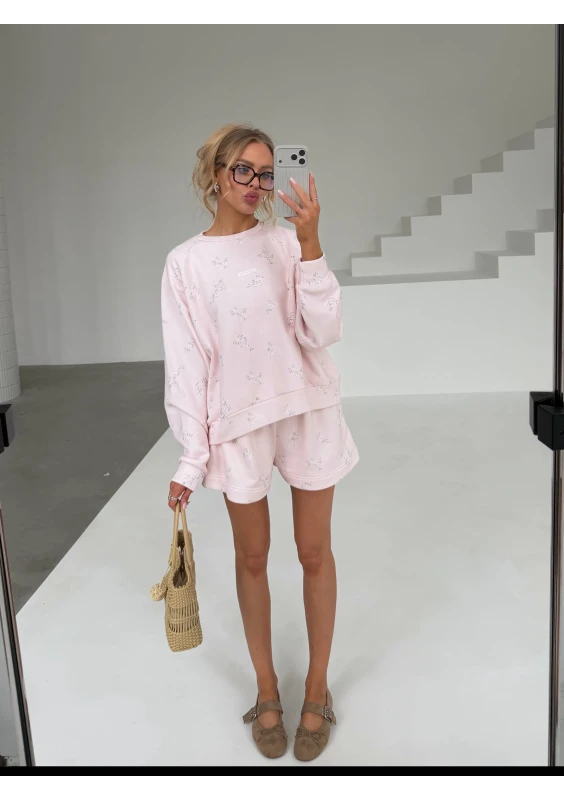 - Floral printed powder pink jumper