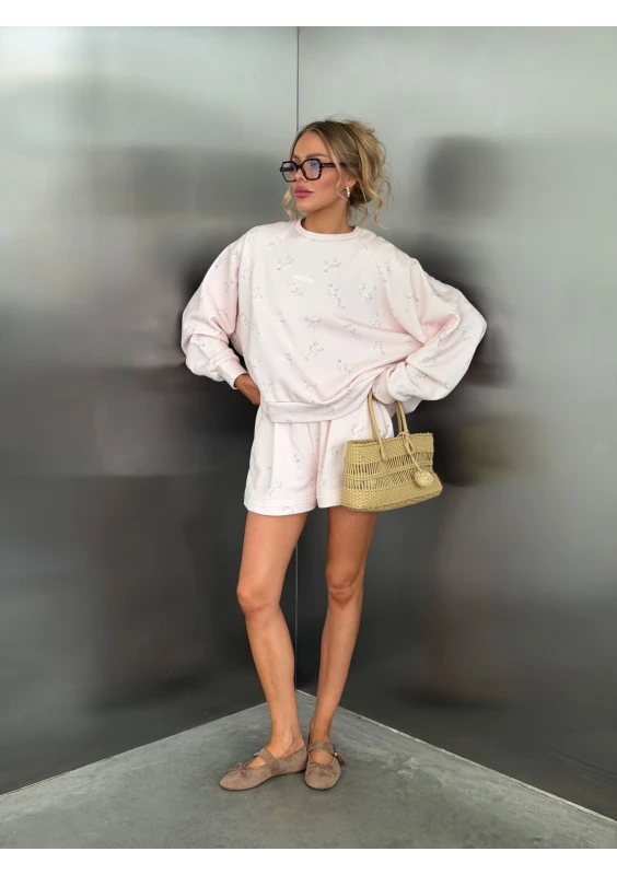 Leni - Bluza oversize crewneck Powder Flowers