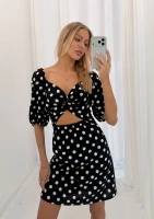 Rosita - Sukienka z lnu w grochy Czarna