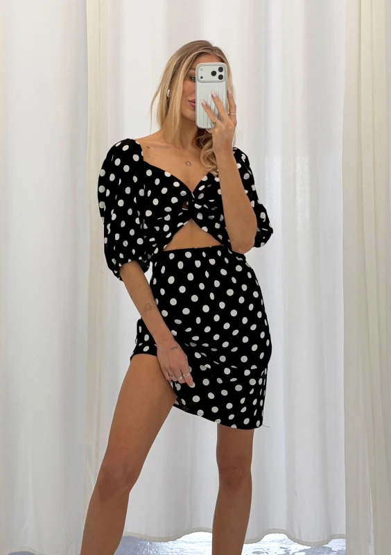 Rosita - Black dotted linen dress