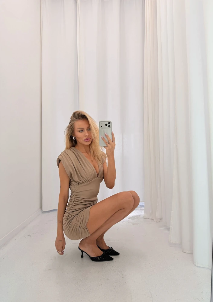 Noire - Beige draped mini dress