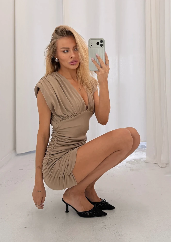 Noire - Beige draped mini dress