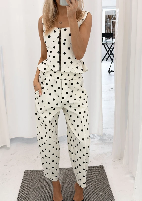 Dotti - White and black dotted paperbag trousers