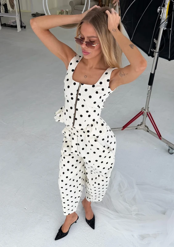 Dotti - White and black dotted paperbag trousers