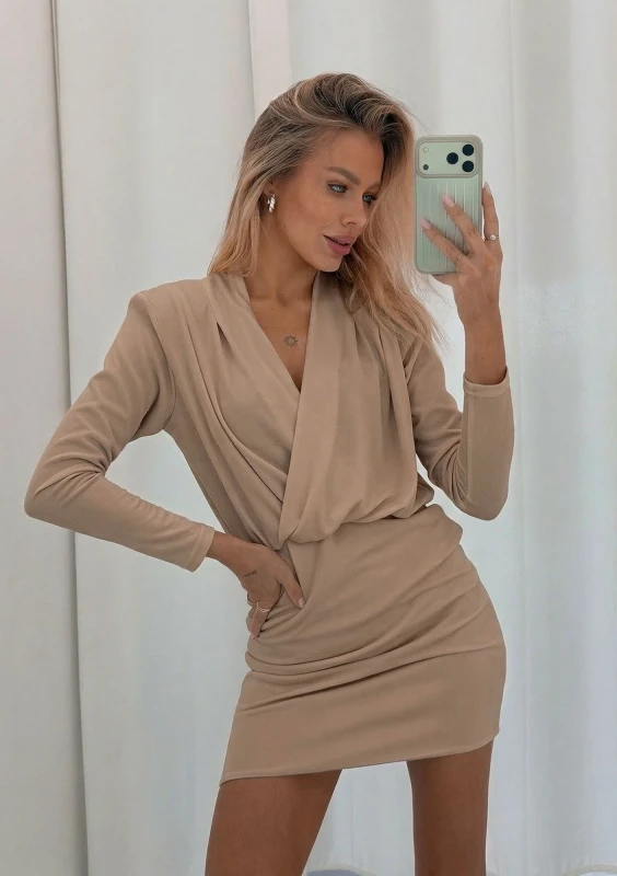 Nera - Beige mini wrap dress
